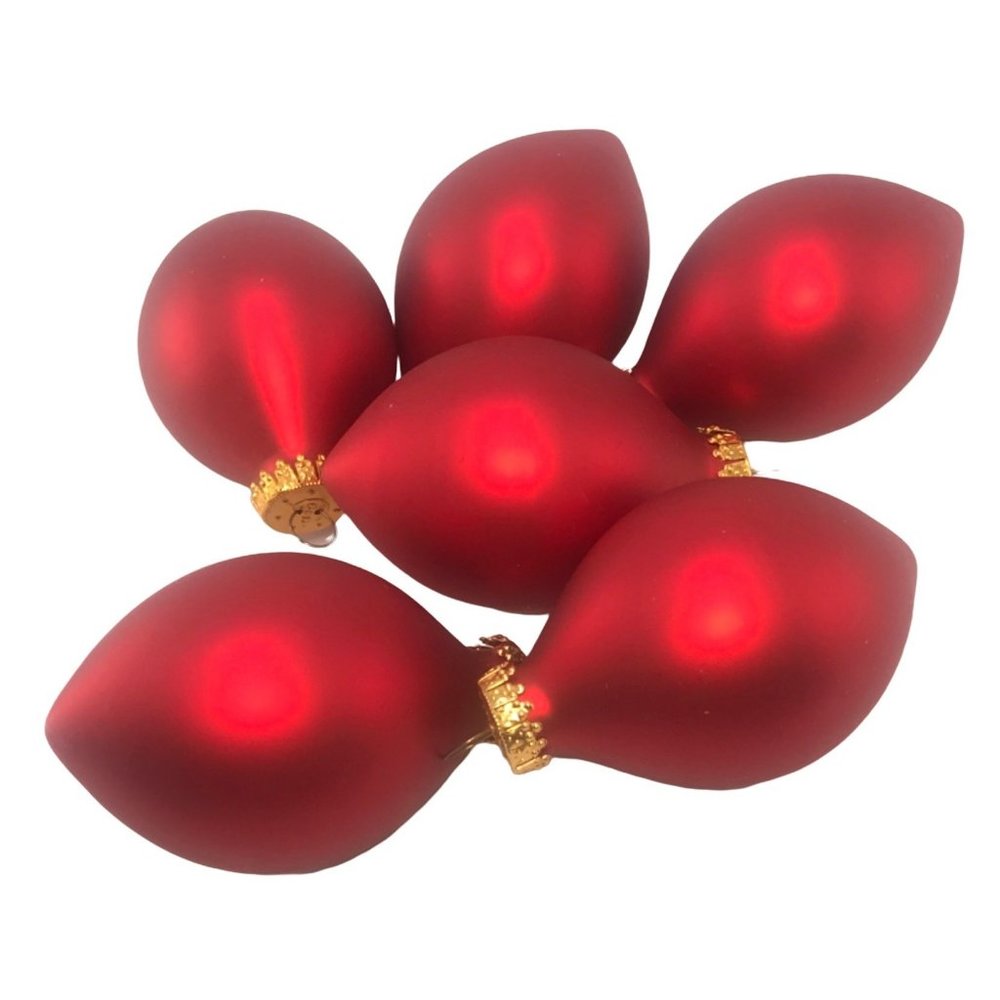 6 Large Red G&D Satin Glass Christmas Ornaments  4 In